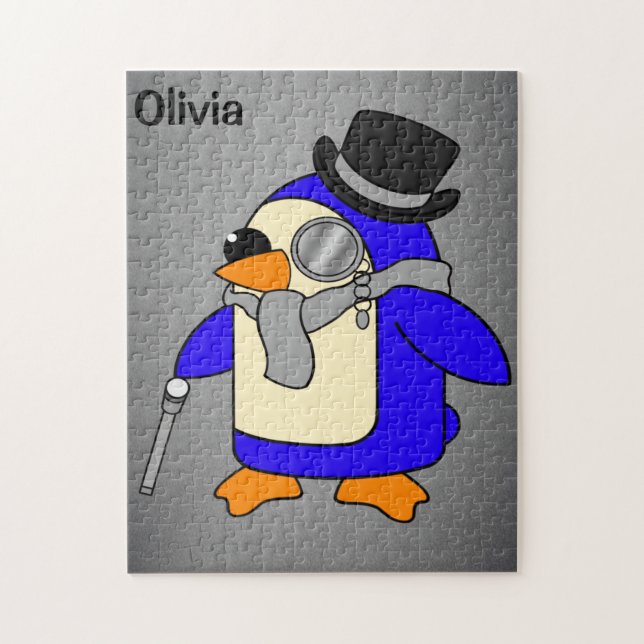 Cute cartoon penguin neutral grey jigsaw puzzle (Vertical)