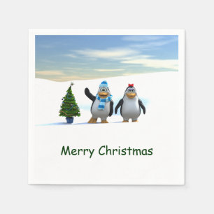 Cute Cartoon Penguin Pair with Tree Napkin