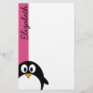 cute cartoon penguin pink and black stationery