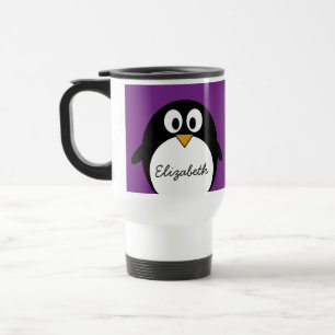 cute cartoon penguin purple travel mug