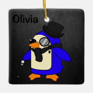 Cute cartoon penguin smart classic black stone ceramic ornament