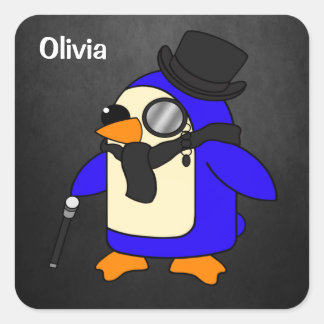 Cute cartoon penguin stylish black stone square sticker