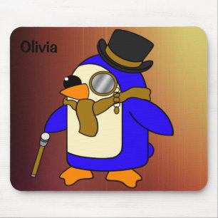 Cute cartoon penguin tanned leather brown mouse pad