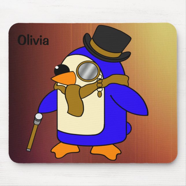 Cute cartoon penguin tanned leather brown mouse pad (Front)