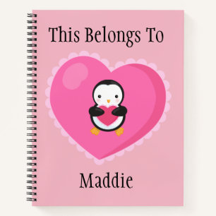 Cute Cartoon Penguin w/Hearts Notebook