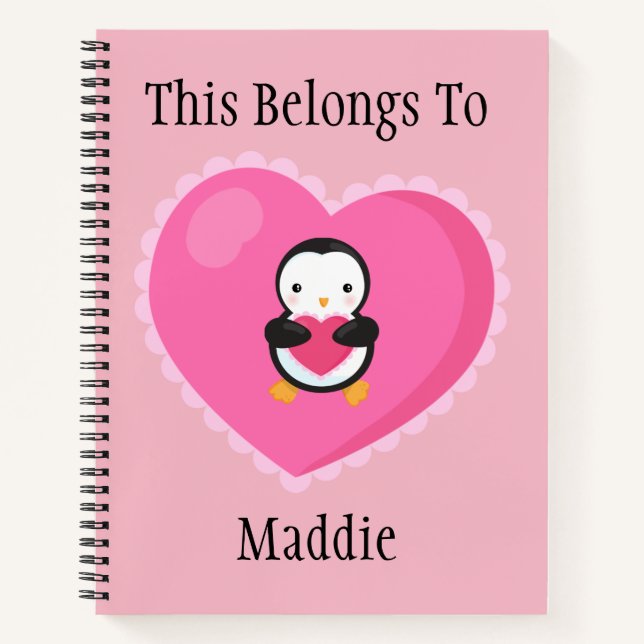 Cute Cartoon Penguin w/Hearts Notebook (Front)