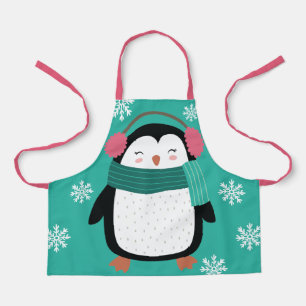 Cute Cartoon Penguin Winter Snowflakes Christmas Apron