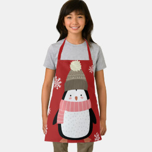 Cute Cartoon Penguin Winter Snowflakes Christmas Apron