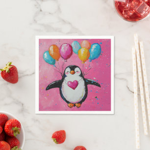 cute cartoon penguin with balloons  napkin
