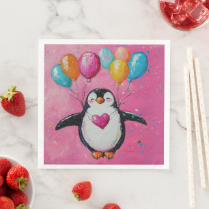 cute cartoon penguin with balloons napkin