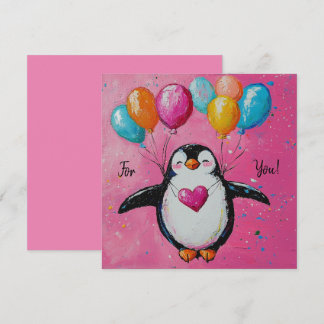 cute cartoon penguin with balloons  thank you card