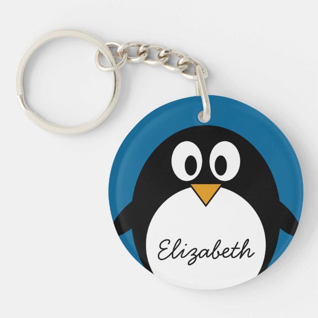 cute cartoon penguin with blue background key ring (Front)