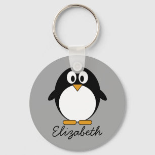 Cute cartoon penguin with grey background key ring