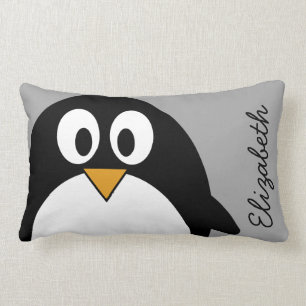 Cute cartoon penguin with grey background lumbar cushion