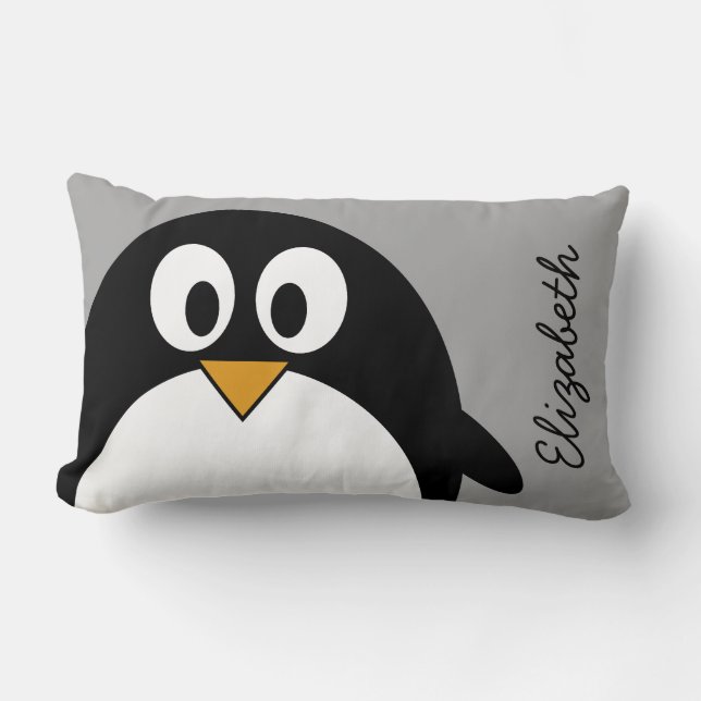 Cute cartoon penguin with grey background lumbar cushion (Front)