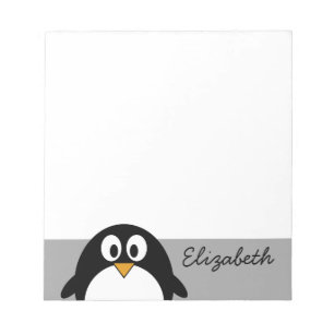 Cute cartoon penguin with grey background notepad