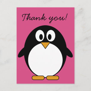 cute cartoon penguin with pink background postcard