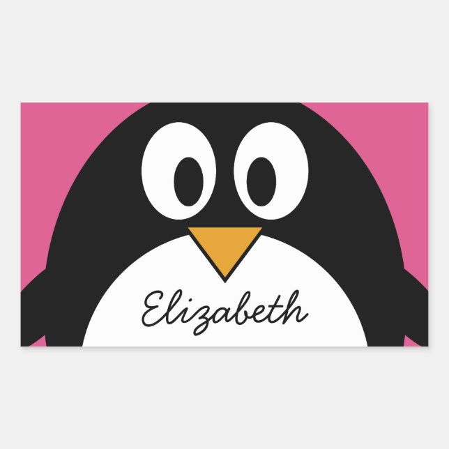 cute cartoon penguin with pink background rectangular sticker (Front)