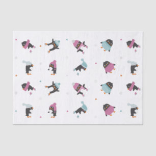 Cute cartoon penguins with hearts and snowflakes tissue paper