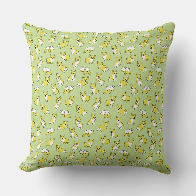 cute cartoon pet dog corgis pattern green cushion (Front)