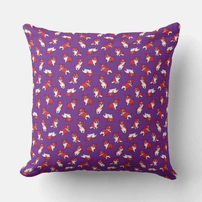 cute cartoon pet dog corgis pattern purple cushion (Front)