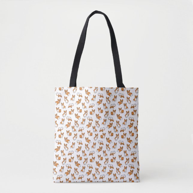 cute cartoon pet dog corgis pattern tote bag (Front)
