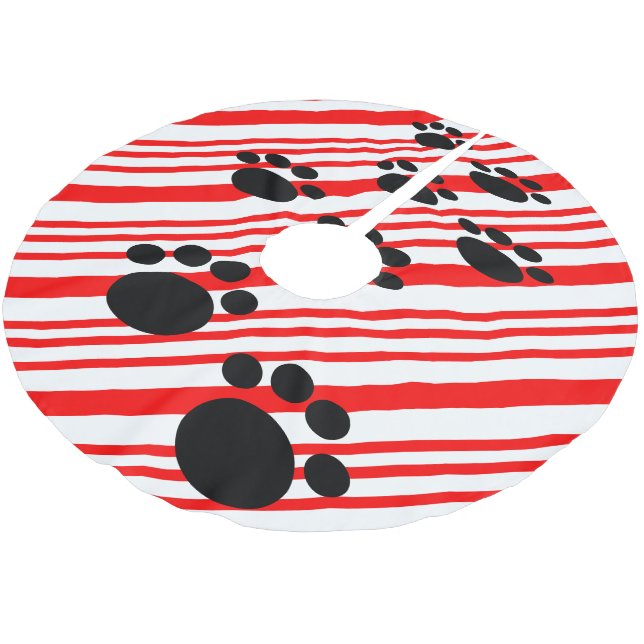 Cute Cartoon Pet Paw Trail Candy Cane  Brushed Polyester Tree Skirt (Angled)