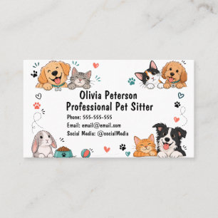 Cute Cartoon Pet Sitter Custom Business Card 