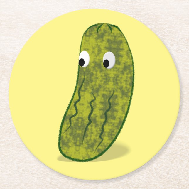 Cute Cartoon Pickle Drawing Round Paper Coaster (Front)
