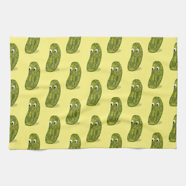 Cute Cartoon Pickle Drawing Tea Towel (Horizontal)