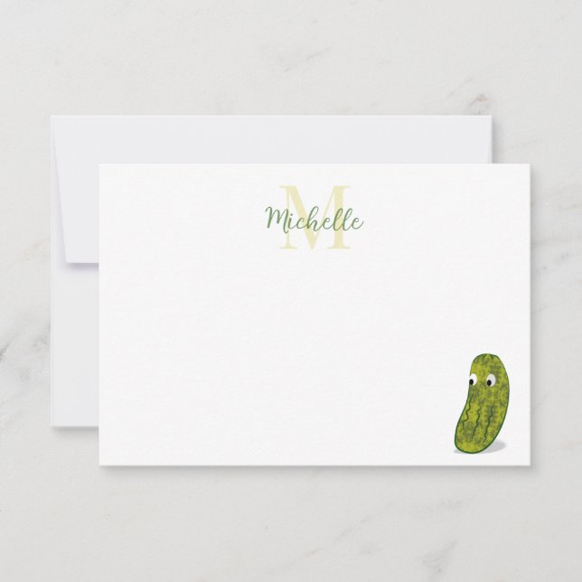 Cute Cartoon Pickle Personalised Monogram Card (Front)