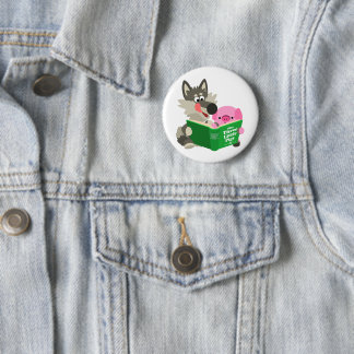 Cute Cartoon Pig And Wolf Reading Button Badge