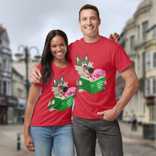 Cute Cartoon Pig And Wolf Reading Together T-Shirt