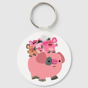 Cute Cartoon Pig Carrying Piglets Key Ring
