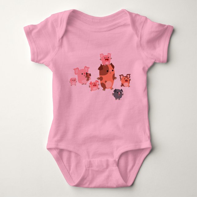 Cute Cartoon Pig Family Baby Baby Bodysuit (Front)