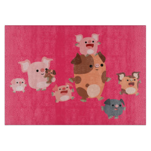 Cute Cartoon Pig Family Cutting Board