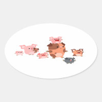Cute Cartoon Pig Family  Oval Sticker