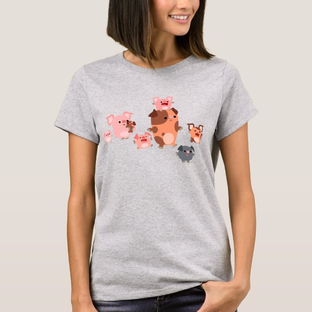 Cute Cartoon Pig Family Women T-Shirt (Front)