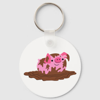 Cute Cartoon Pig in The Mud Key Ring