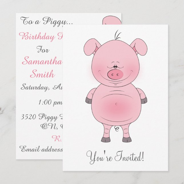 Cute Cartoon Pig Invitation (Front/Back)