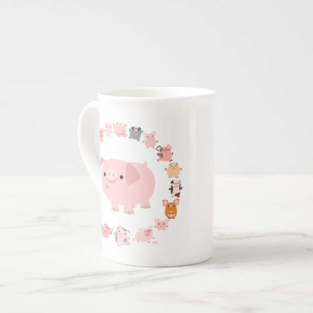 Cute Cartoon Pig Mandala Bone China Mug (Front Left)