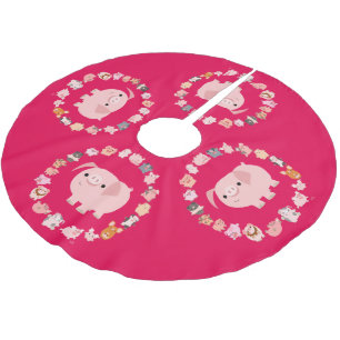 Cute Cartoon Pig Mandala Brushed Polyester Tree Skirt