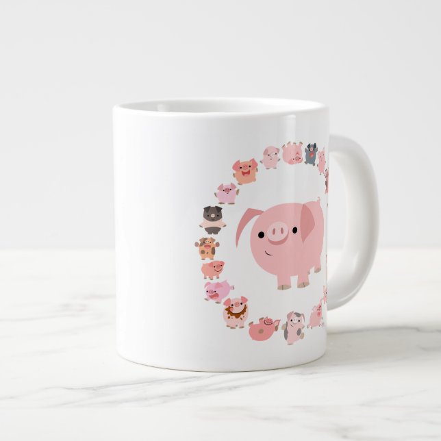 Cute Cartoon Pig Mandala Jumbo Mug (Front Right)