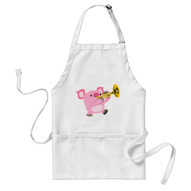 Cute Cartoon Pig Playing Trumpet Apron (Front)