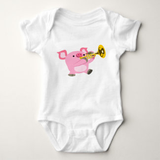 Cute Cartoon Pig Playing Trumpet Baby Bodysuit