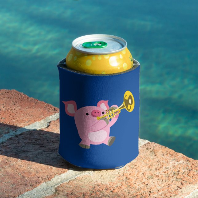 Cute Cartoon Pig Playing Trumpet Can Cooler (In Situ Pool)