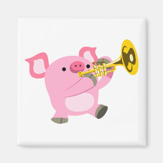 Cute Cartoon Pig Playing Trumpet Magnet