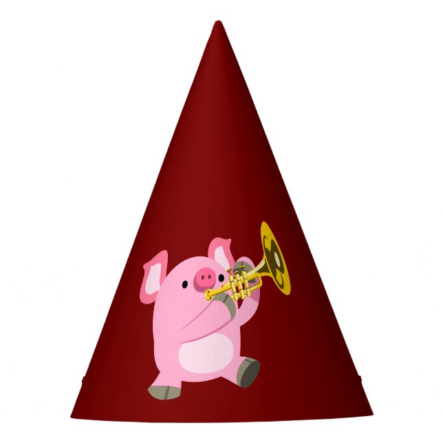 Cute Cartoon Pig Playing Trumpet Party Hat (Front)
