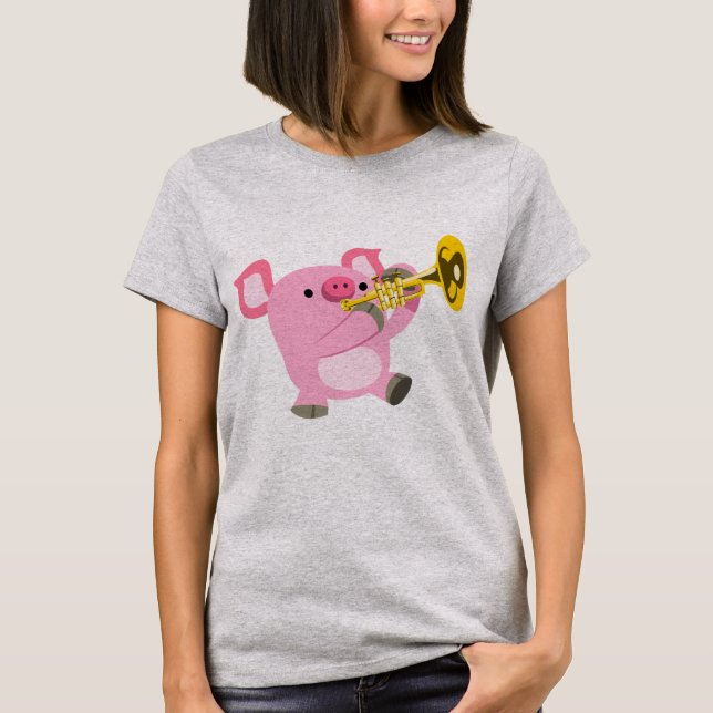 Cute Cartoon Pig Playing Trumpet Women T-Shirt (Front)