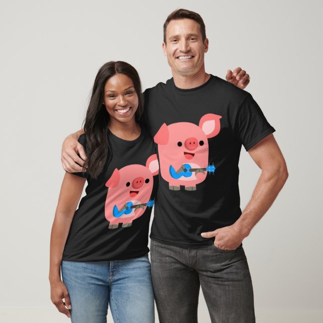 Cute Cartoon Pig Playing Ukulele T-Shirt (Unisex)